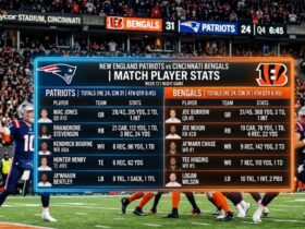 new england patriots vs bengals match player stats